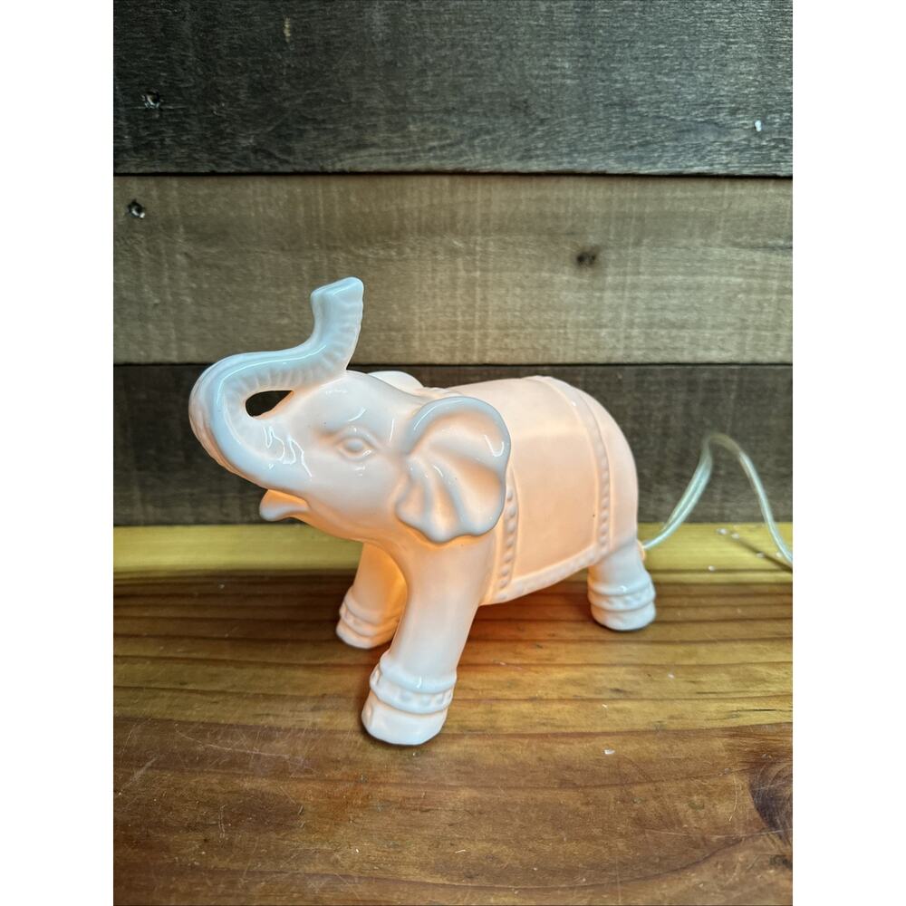 White Ceramic Elephant Night Light Trunk Up 7”